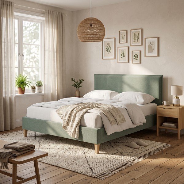 Zelená čalouněná dvoulůžková postel s roštem 180x200 cm Tina – Ropez-image-1