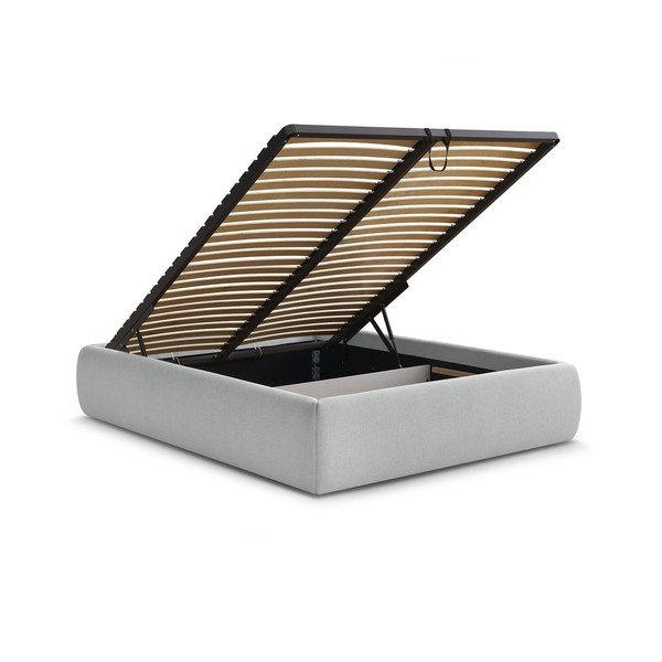 Světle šedá čalouněná dvoulůžková postel s úložným prostorem/bez čela s roštem 180x200 cm Inera – Bobochic Paris-image-3