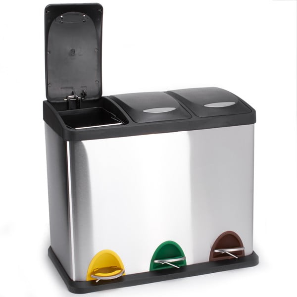 Ocelový odpadkový koš 3x8 l na tříděný odpad/nášlapný v matně stříbrné barvě   Tri Selectif – MSV-image-2