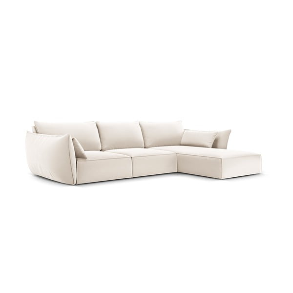 Béžová sametová rohová pohovka (pravý roh/s lenoškou) Vanda – Mazzini Sofas-image-2