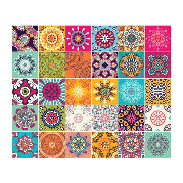 Sada 30 nástěnných samolepek Ambiance Wall Stickers Tiles Azulejos Mariska, 15 x 15 cm-image-2