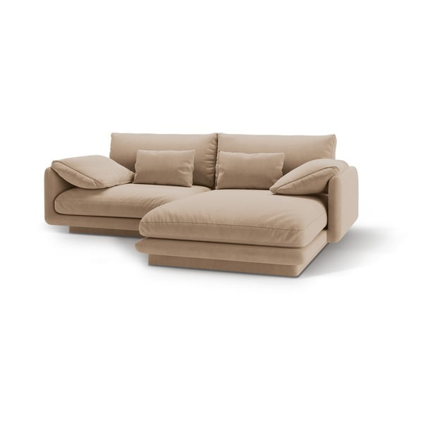 Béžová sametová rohová pohovka (pravý roh/s lenoškou) Torino – Micadoni -image-1