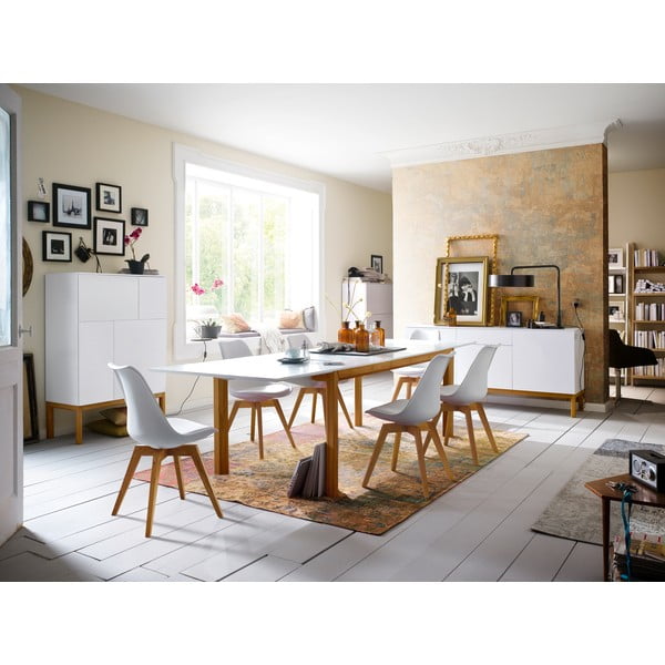 Bílý třídveřový příborník s nohami z dubového dřeva se zásuvkou Tenzo Patch-image-4