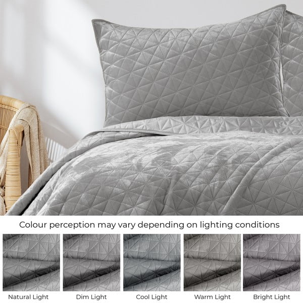 Světle šedý sametový prošívaný přehoz 220x240 cm Laila – Restilo-image-4