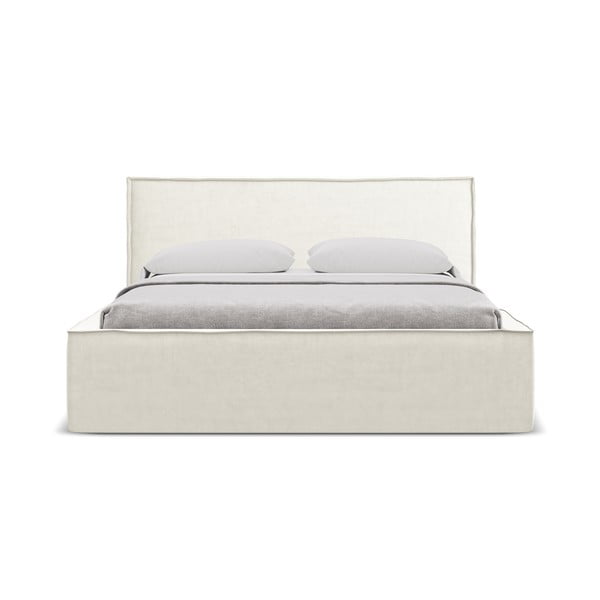 Krémová čalouněná dvoulůžková postel s úložným prostorem s roštem 140x200 cm Anani – Makamii-image-3