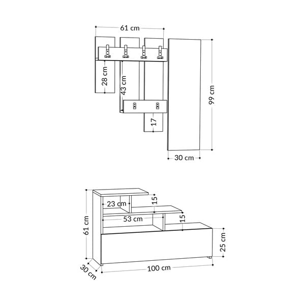 Předsíňová sestava v dekoru dubu v přírodní barvě Vesty – Kalune Design-image-3