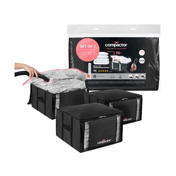 Černé vakuové plastové úložné boxy v sadě 3 ks 42x40x25 cm Black Edition – Compactor