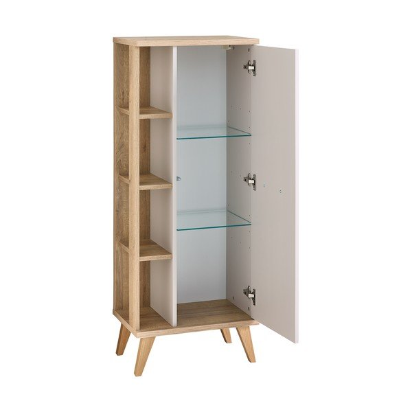 Krémová vysoká koupelnová skříňka v dekoru dubu 50,5x128 cm Quickset 966 – Pelipal-image-2