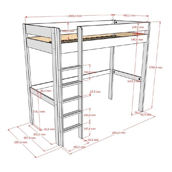 Bílá vyvýšená dětská postel s roštem 90x200 cm Primo – Vipack-image-2