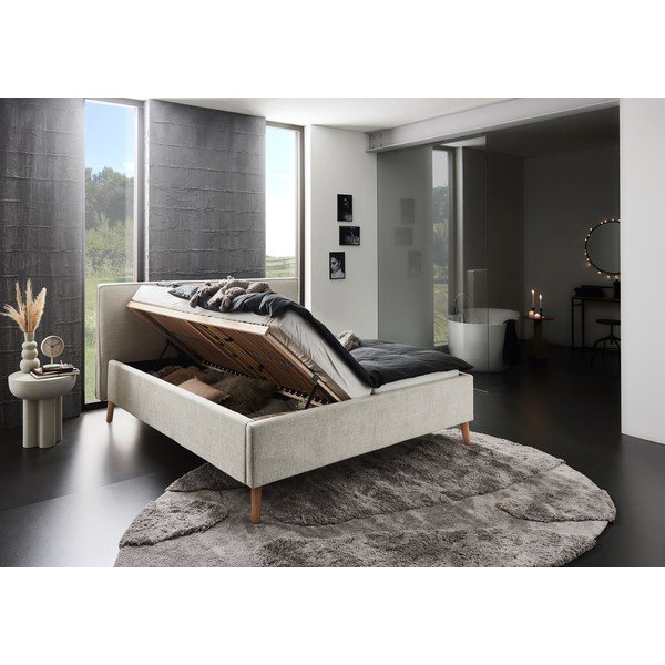 Krémová čalouněná dvoulůžková postel s úložným prostorem s roštem 160x200 cm Riva – Meise Möbel-image-3