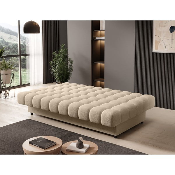 Béžová rozkládací/s úložným prostorem pohovka z textilie bouclé 197 cm Clareta – ELTAP-image-4