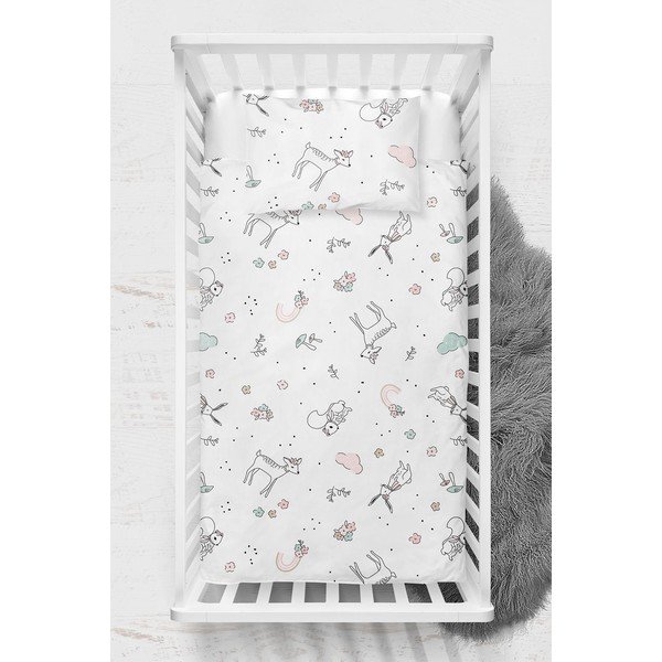 Bílé dětské povlečení do postýlky z bavlny Renforcé 100x150 cm Flowers – Mijolnir-image-2