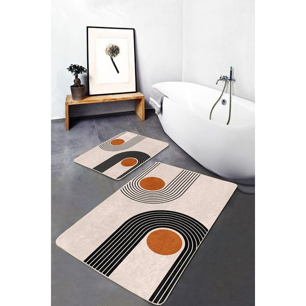 Béžové sametové koupelnové předložky v sadě 2 ks 60x100 cm Dot Arch – Mila Home-image-1