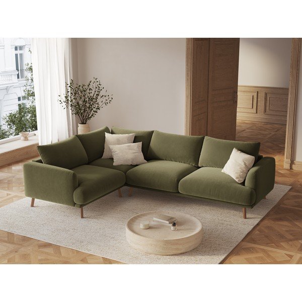 Zelená sametová rohová pohovka (levý roh/do L) Naomi – Micadoni -image-1
