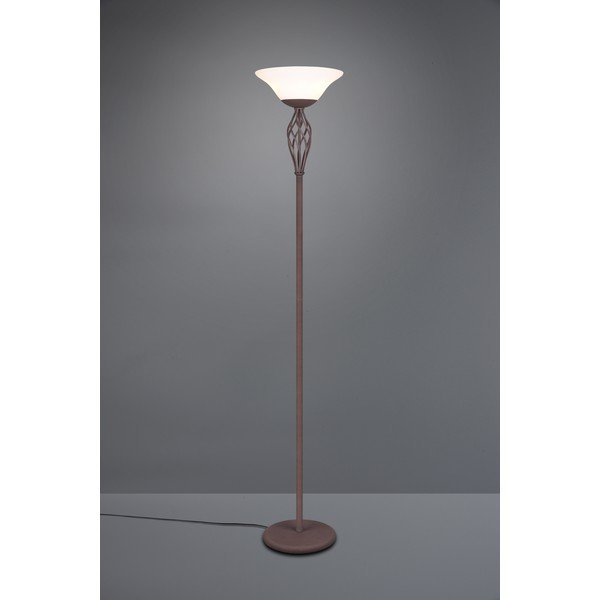 Tmavě hnědá stojací lampa se skleněným stínidlem (výška 180 cm) Rustica – Trio-image-1