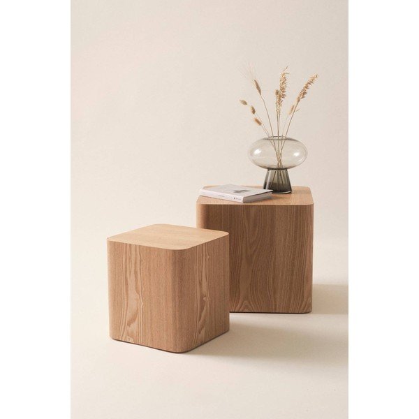 Odkládací stolky v sadě 2 ks v dekoru jasanu 40x40 cm Cubo – Jotex-image-1