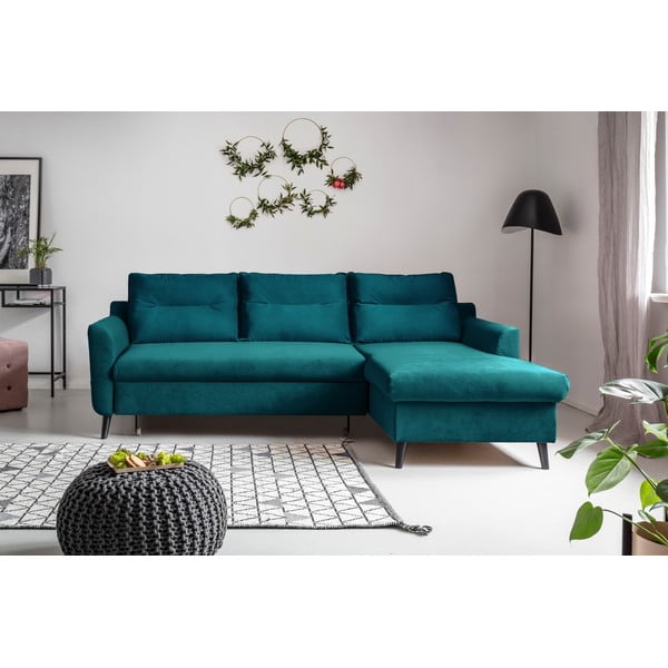 Tyrkysová sametová rozkládací rohová pohovka Miuform Stylish Stan, pravý roh-image-1