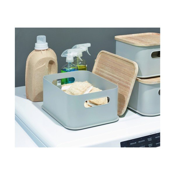 Šedý úložný box s víkem ze dřeva paulownia iDesign Eco Handled, 21,3 x 30,2 cm-image-4