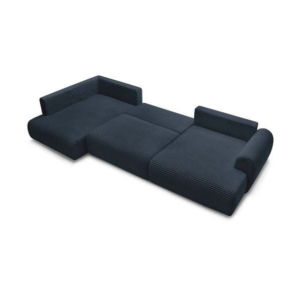 Tmavě modrá manšestrová rozkládací/s úložným prostorem rohová pohovka (levý roh/do "U") Lucien – Bobochic Paris-image-4