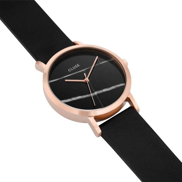 Dámské černé hodinky s koženým řemínkem a mramorovým ciferníkem Cluse La Roche Petite Rose-image-3