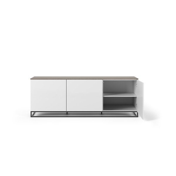 Bílá komoda s deskou v dekoru ořechového dřeva s černými nohami TemaHome Join-image-3