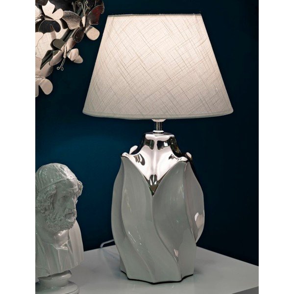 Bílá/ve stříbrné barvě keramická stolní lampa s textilním stínidlem (výška 51 cm) Shiney – Mauro Ferretti-image-1