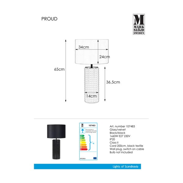 Černá stolní lampa Markslöjd Proud, ø 34 cm-image-2