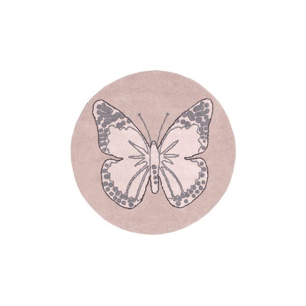 Růžový pratelný ručně tkaný bavlněný dětský koberec ø160 cm Mariposa – Lorena Canals