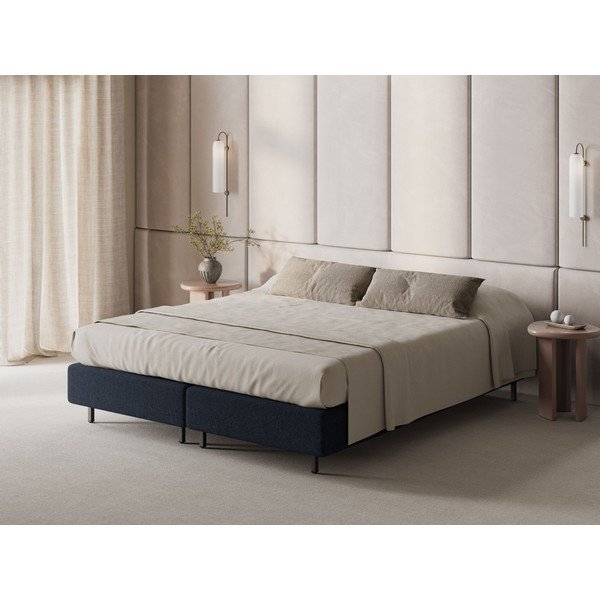 Tmavě modrá čalouněná dvoulůžková postel bez čela 140x200 cm Whale – Micadoni -image-1