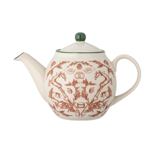 Krémová konvice na čaj s vánočním motivem z kameniny 900 ml Beth – Bloomingville