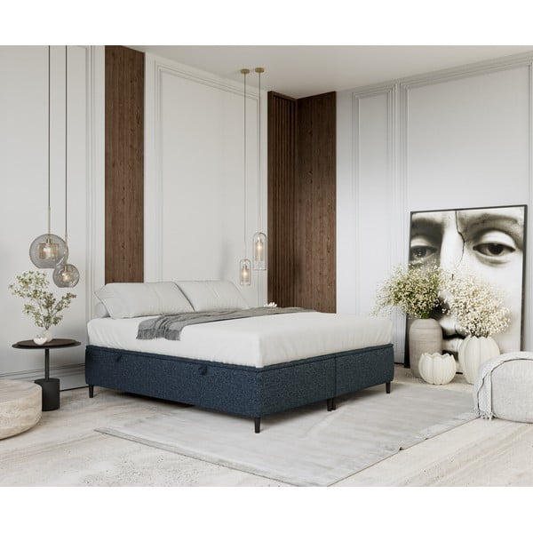 Tmavě modrá čalouněná dvoulůžková postel s úložným prostorem 140x200 cm Tate – Maison de Rêve-image-1