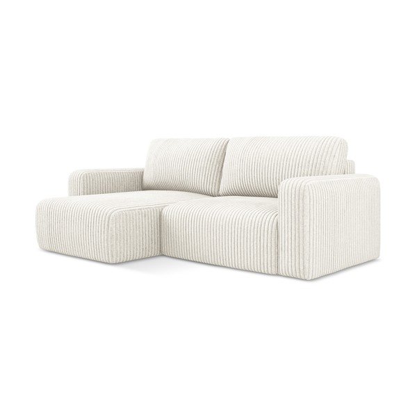 Krémová manšestrová rozkládací/s úložným prostorem rohová pohovka (levý roh/s lenoškou) Kona – Makamii-image-2