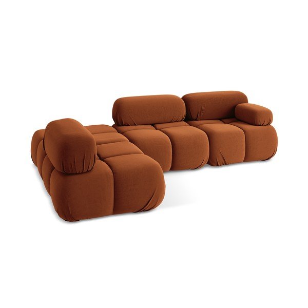 Oranžová sametová modulární rohová pohovka (levý roh) Lokua – Makamii-image-4