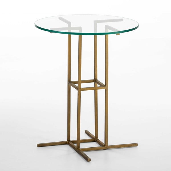 Odkládací stolek se skleněnou deskou a podnoží ve zlaté barvě Thai Natura, ∅ 45 cm