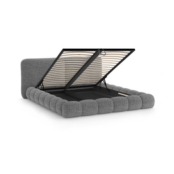 Tmavě šedá čalouněná dvoulůžková postel s úložným prostorem s roštem 160x200 cm Solange – Micadoni -image-3