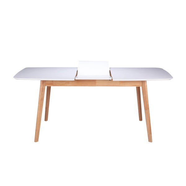 Bílý rozkládací jídelní stůl s podnožím z kaučukovníkového dřeva sømcasa Enma, délka 120 cm-image-2
