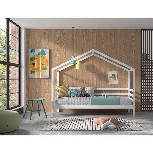 Bílá domečková dětská postel z borovicového dřeva s roštem 90x200 cm Dallas – Vipack-image-1