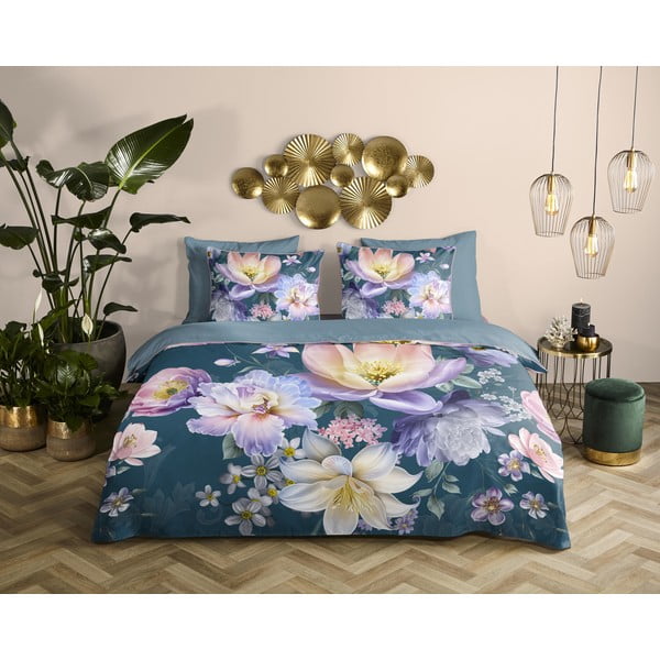 Modré povlečení na dvoulůžko/prodloužené z bavlněného saténu 200x220 cm Mirery – Descanso-image-1