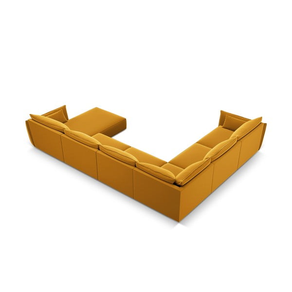Sametová rohová pohovka v hořčicové barvě (levý roh/do "U") Vanda – Mazzini Sofas-image-3