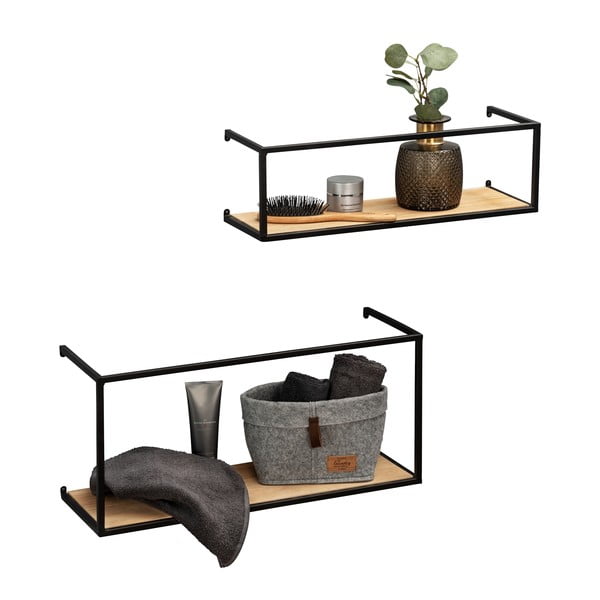 Sada 2 borovicových polic s černou kovovou konstrukcí Wenko Pieces, délka 55 cm-image-4