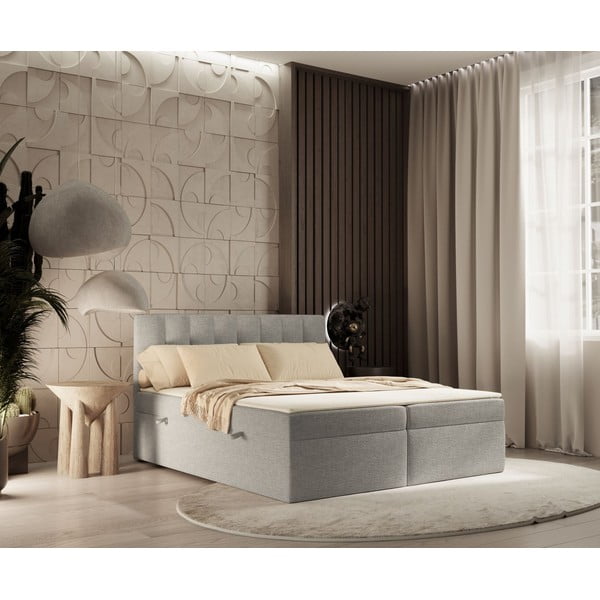 Světle šedá boxspring postel s úložným prostorem 140x200 cm Novento – Maison de Rêve-image-4