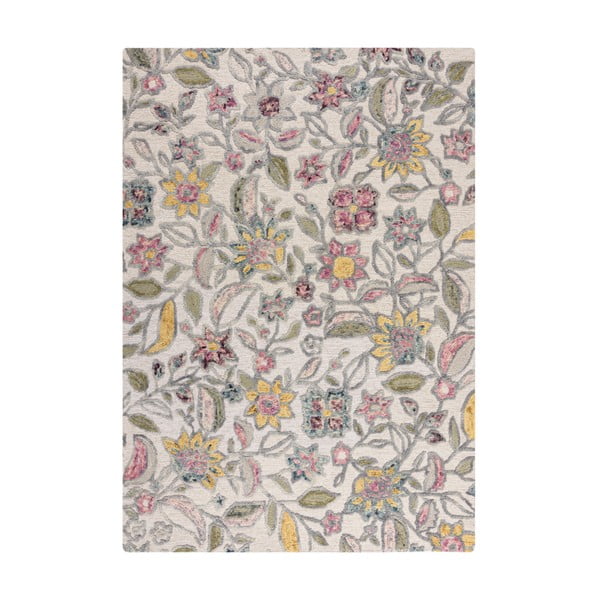 Krémový ručně tkaný vlněný koberec 200x290 cm Tania Floral – Flair Rugs