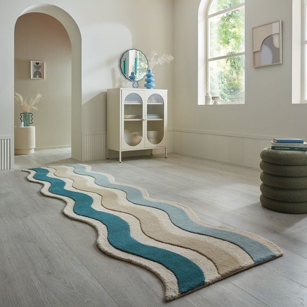 Modrý ručně tkaný vlněný běhoun 80x300 cm Cascade Wool – Flair Rugs-image-1