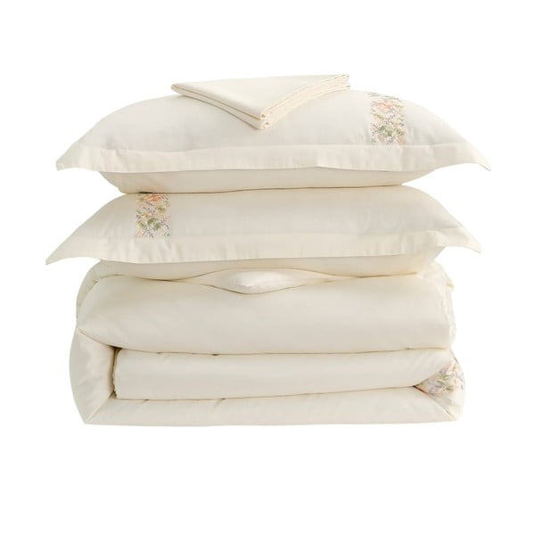 Krémové povlečení na jednolůžko z bavlněného saténu s prostěradlem/6dílné 140x200 cm Maison Bloom – Mila Home Luxury