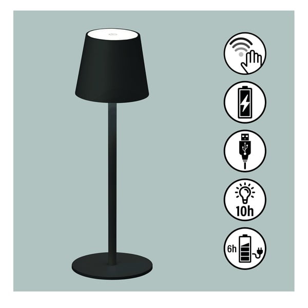 Černá LED stmívatelná stolní lampa se senzorem pohybu a s kovovým stínidlem (výška 38 cm) Tropea – Fischer & Honsel-image-2