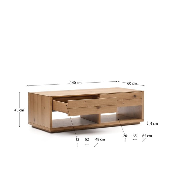Konferenční stolek v dekoru dubu v přírodní barvě 60x140 cm Alguema – Kave Home-image-4