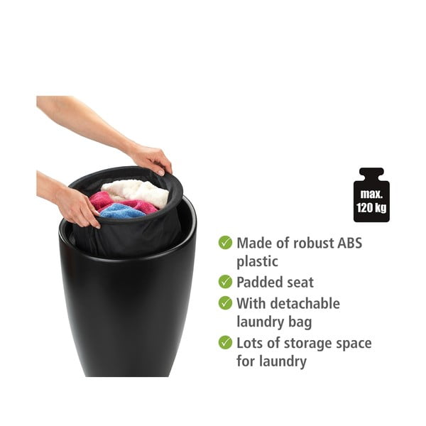 Černá koupelnová stolička s vyjímatelným košem na prádlo Wenko Candy-image-3