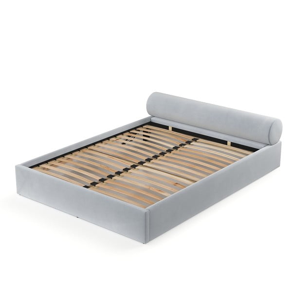 Světle šedá čalouněná dvoulůžková postel s úložným prostorem s roštem 200x200 cm Solvo – Maison de Rêve-image-2