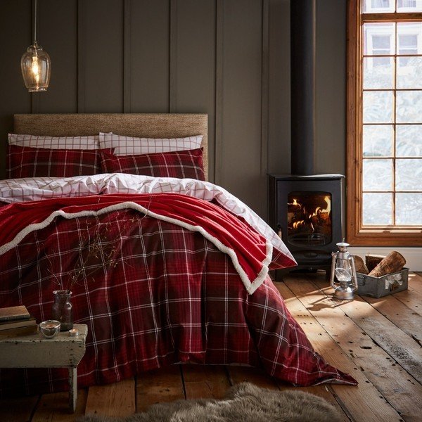 Červené povlečení na dvoulůžko Catherine Lansfield Tartan Check, 220 x 230 cm