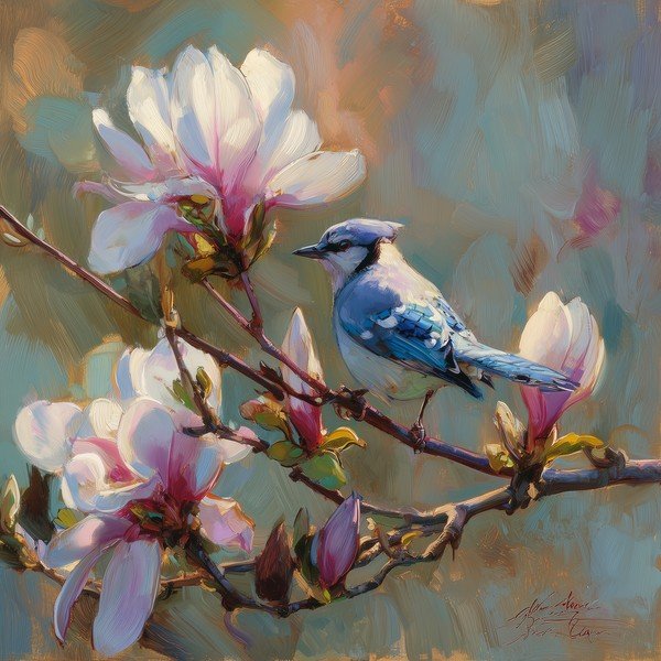 Tištěný obraz na plátně 32x32 cm Bluejay & Blossom – Styler